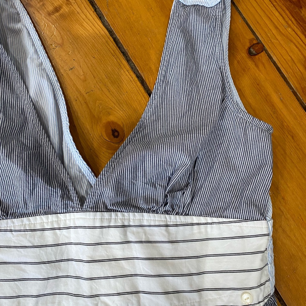 Striped Blue & White Sleeveless V-Neck Dress - Picture 3 of 5